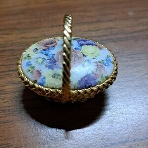 Max Factor Vintage Goldtone Perfume Inside Hinged Basket Floral Basket Top